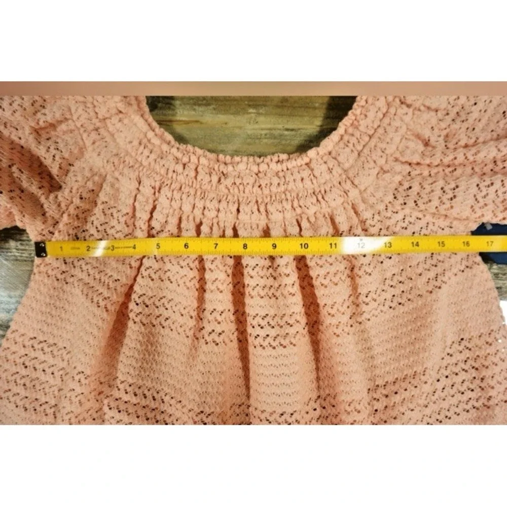 Anthropologie Blue Tassel Off-Shoulder Pink Blouse Womens Sz S Coquette Romantic